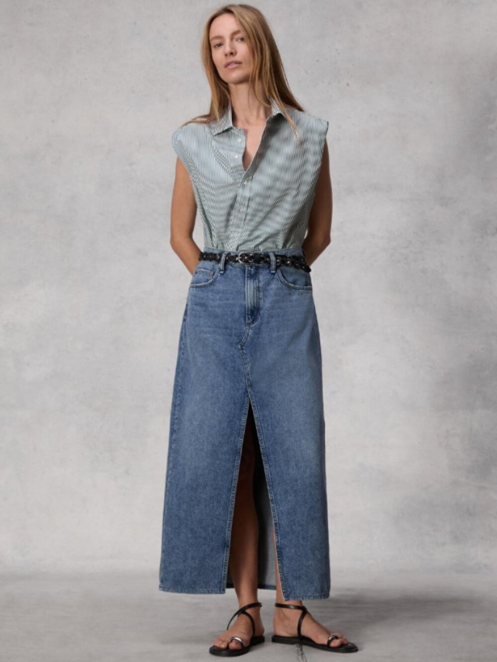Rag & Bone Indiana Stripe Asymmetric Sleeveless Button-Up Shirt
